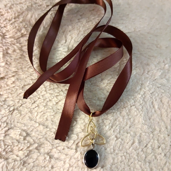 Handmade Ribbon Necklace with Vintage Celtic Pendant - Picture 1 of 3